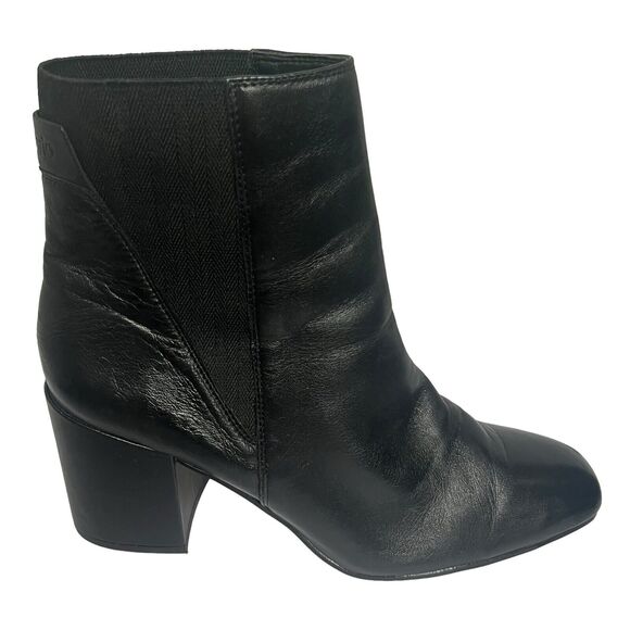 Franco Sarto Black Leather Ankle Boots Size 11 Block Heel Chelsea Boots Slip On - Picture 5 of 14